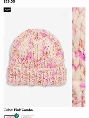 Treasure & Bond Textured Beanie Pink & Cream NWT